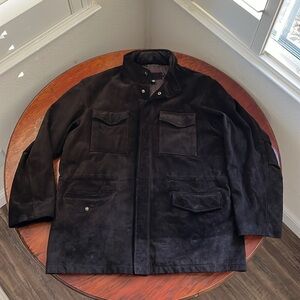 J.Crew Brown Suede Leather Jacket Men’s XL Heavy Coat Zipper Snap Front